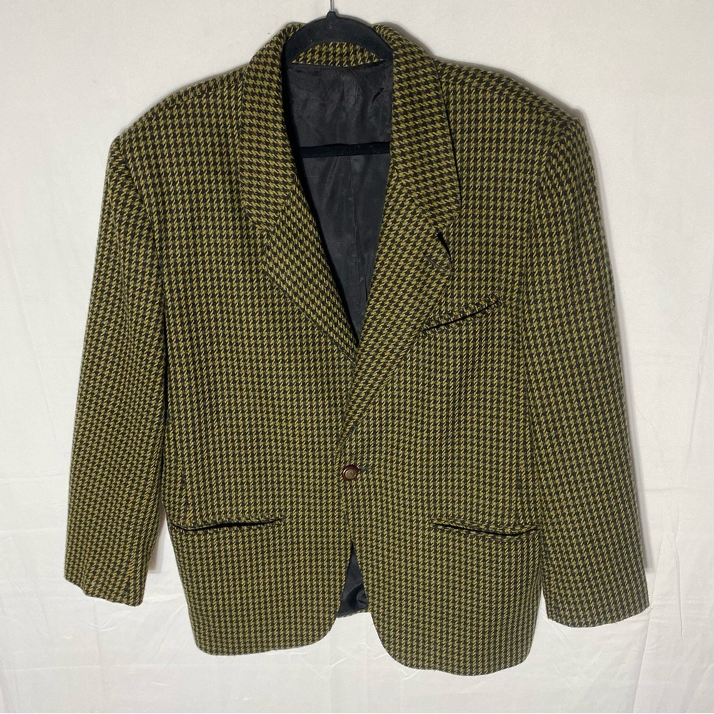 Vintage Two Roads Yellow Black Houndstooth Blazer Academia Retro